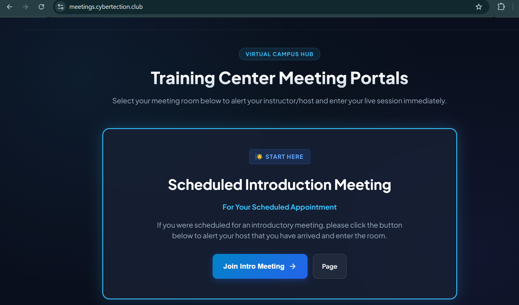 Meeting portal with the Join Intro Meeting button